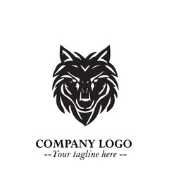 Fierce Head of Wolf Logo Symbol in Black on White Background with Bold Minimalist Modern Design