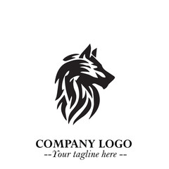 Fierce Head of Wolf Logo Symbol in Black on White Background with Bold Minimalist Modern Design