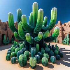Stunning desert landscape with vibrant green cacti under a clear blue sky, perfect for Southwest tourism