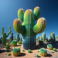 Stunning desert landscape with vibrant green cacti under a clear blue sky, perfect for Southwest tourism
