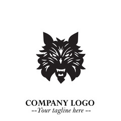 Fierce Head of Wolf Logo Symbol in Black on White Background with Bold Minimalist Modern Design