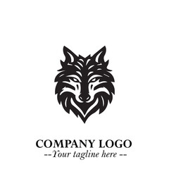Fierce Head of Wolf Logo Symbol in Black on White Background with Bold Minimalist Modern Design