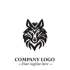 Fierce Head of Wolf Logo Symbol in Black on White Background with Bold Minimalist Modern Design