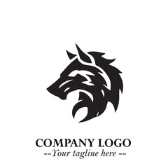 Fierce Head of Wolf Logo Symbol in Black on White Background with Bold Minimalist Modern Design