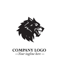 Fierce Head of Wolf Logo Symbol in Black on White Background with Bold Minimalist Modern Design