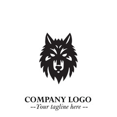 Fierce Head of Wolf Logo Symbol in Black on White Background with Bold Minimalist Modern Design
