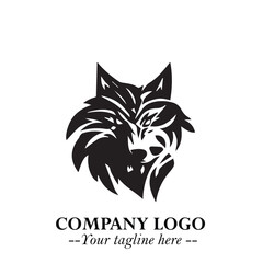 Fierce Head of Wolf Logo Symbol in Black on White Background with Bold Minimalist Modern Design