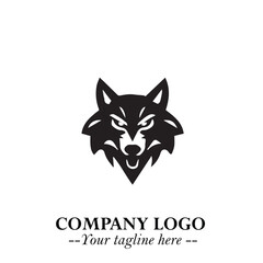 Fierce Head of Wolf Logo Symbol in Black on White Background with Bold Minimalist Modern Design
