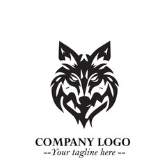 Fierce Head of Wolf Logo Symbol in Black on White Background with Bold Minimalist Modern Design