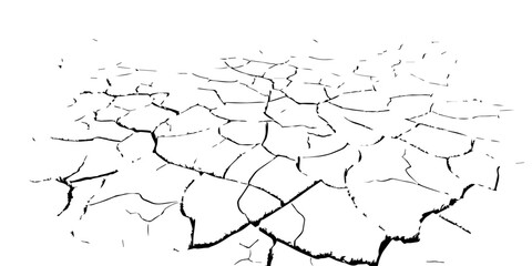 Cracked dry earth surface showing drought and arid land pattern. High-contrast black and white cracked soil background ideal for climate change, desertification, and natural texture design.

