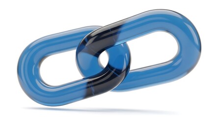 Two blue chain links isolated on white background, representing connection and interdependence

