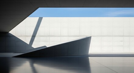 Obraz premium Minimalist curved concrete architecture captured with dramatic light and shadow, featuring a clean, austere