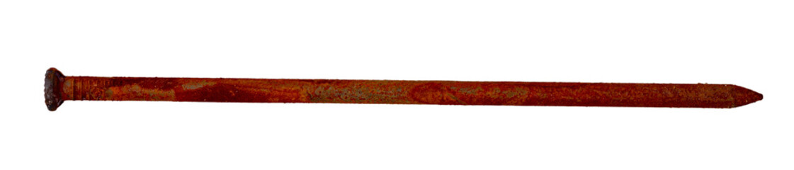 Isolated rusty carpenter's nail on white background