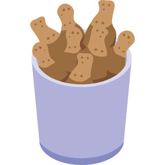 Crispy Fried Chicken Drumsticks in a Light Purple Bucket with a Transparent Background