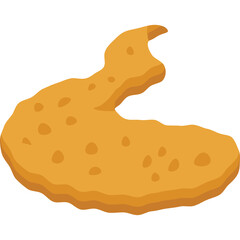 Crispy Golden Brown Chicken Wing Shaped Snack with Small Pores Isolated on Transparent Background