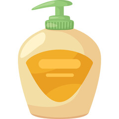 Cream Colored Pump Bottle Dispenser With Green Pump And Yellow Label For Liquid Soap Or Lotion Isolated On White Background