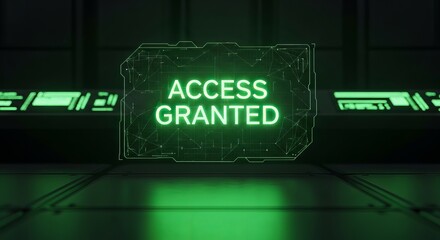 Access granted security system technology digital cyber futuristic green neon glow data network interface