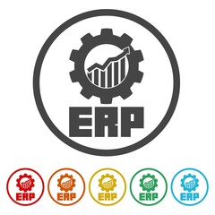 ERP logo icon. Set icons in color circle buttons