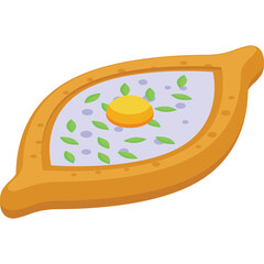 Georgian Khachapuri Adjarian Style with Egg and Herbs on a Transparent Background