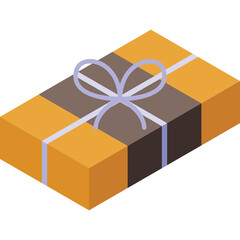Gift Box With Ribbon And Bow In Isometric View On White Background