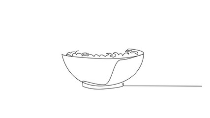 Animation of continuous one line drawing cereal in a bowl with spoon. Add milk to make breakfast healthier. Breakfast. Tasty. National Cereal Day. Single line self drawing animated. Full length motion