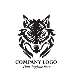 Fototapeta premium Fierce Head of Wolf Logo Symbol in Black on White Background with Bold Minimalist Modern Design