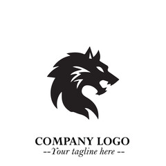 Fierce Head of Wolf Logo Symbol in Black on White Background with Bold Minimalist Modern Design