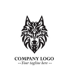 Fierce Head of Wolf Logo Symbol in Black on White Background with Bold Minimalist Modern Design