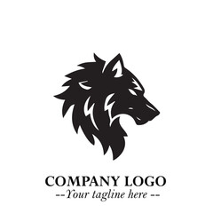 Fierce Head of Wolf Logo Symbol in Black on White Background with Bold Minimalist Modern Design