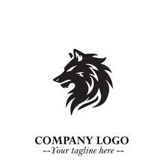 Fierce Head of Wolf Logo Symbol in Black on White Background with Bold Minimalist Modern Design