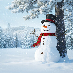 Festive Snowman in a Winter Wonderland A Joyful Christmas Scene Amidst Snowy Trees