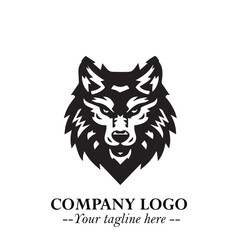 Fierce Head of Wolf Logo Symbol in Black on White Background with Bold Minimalist Modern Design