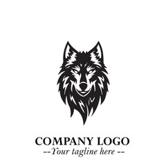 Fierce Head of Wolf Logo Symbol in Black on White Background with Bold Minimalist Modern Design