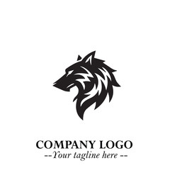 Fototapeta premium Fierce Head of Wolf Logo Symbol in Black on White Background with Bold Minimalist Modern Design
