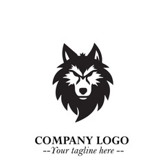 Fototapeta premium Fierce Head of Wolf Logo Symbol in Black on White Background with Bold Minimalist Modern Design