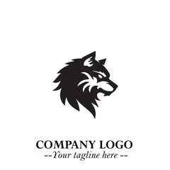 Fierce Head of Wolf Logo Symbol in Black on White Background with Bold Minimalist Modern Design