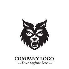 Fierce Head of Wolf Logo Symbol in Black on White Background with Bold Minimalist Modern Design