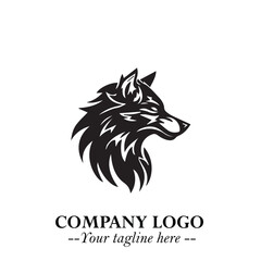 Fierce Head of Wolf Logo Symbol in Black on White Background with Bold Minimalist Modern Design