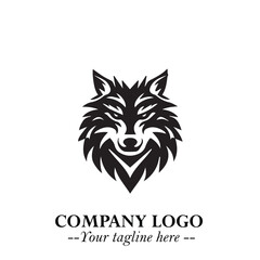 Fierce Head of Wolf Logo Symbol in Black on White Background with Bold Minimalist Modern Design