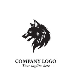 Fierce Head of Wolf Logo Symbol in Black on White Background with Bold Minimalist Modern Design