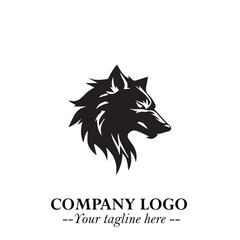 Fierce Head of Wolf Logo Symbol in Black on White Background with Bold Minimalist Modern Design