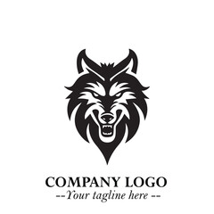 Fierce Head of Wolf Logo Symbol in Black on White Background with Bold Minimalist Modern Design