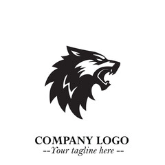 Fierce Head of Wolf Logo Symbol in Black on White Background with Bold Minimalist Modern Design