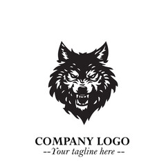 Fierce Head of Wolf Logo Symbol in Black on White Background with Bold Minimalist Modern Design