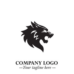 Fierce Head of Wolf Logo Symbol in Black on White Background with Bold Minimalist Modern Design