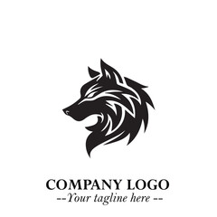 Fierce Head of Wolf Logo Symbol in Black on White Background with Bold Minimalist Modern Design