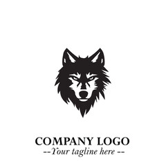 Fierce Head of Wolf Logo Symbol in Black on White Background with Bold Minimalist Modern Design
