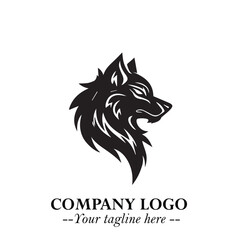 Fierce Head of Wolf Logo Symbol in Black on White Background with Bold Minimalist Modern Design