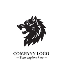 Fierce Head of Wolf Logo Symbol in Black on White Background with Bold Minimalist Modern Design