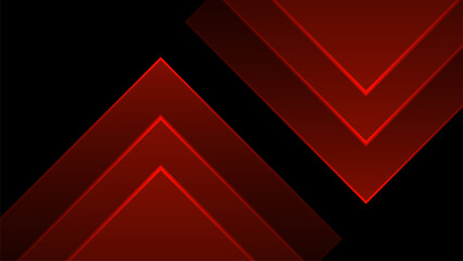 Fototapeta premium Modern red and black geometric background with arrow shapes and gradient lighting. Perfect for technology, gaming, or futuristic digital designs.